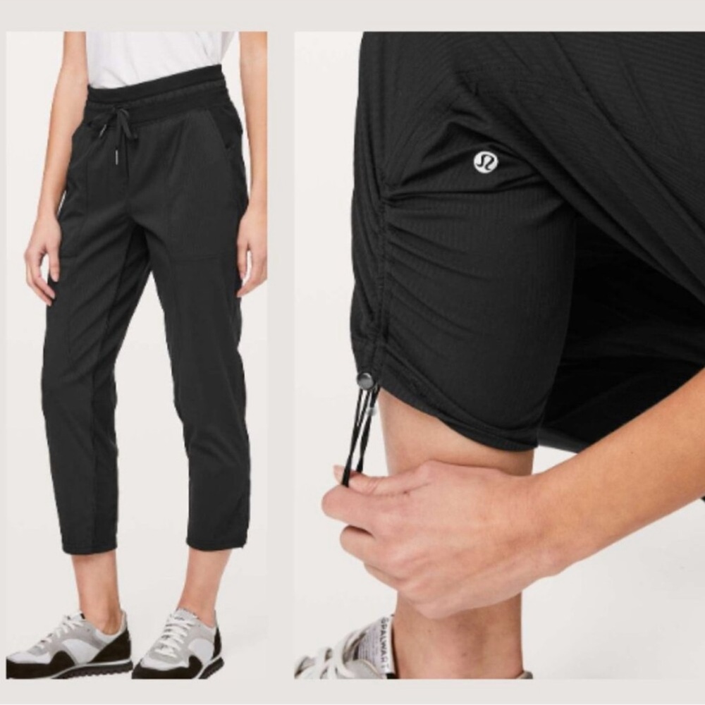 LULULEMON Dance Studio Crop Pants 24" Cinched Hem Stretch Pull-On Black Womens 2